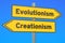 evolutionism vs creationism concept on the signpost, 3D rendering