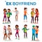 Ex Boyfriend, Girlfriend Vector. Past Relationship Concept. Frustrated. Ex-lover. Jealousy, Love Triangle. Shocked