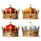 Exaggerated Nobility: Realistic Fantasy Artwork Of Gold, Red, And White Crowns