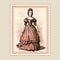 Exaggerated Nobility: Vintage Stamp Of A Woman In A Red Dress