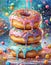 Exaggerated Pink Sprinkled Doughnuts On White Background