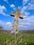 Exalted religious stone cross, cemetery, heaven