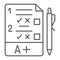 Exam thin line icon, questionnaire and form, task sign, vector graphics, a linear pattern on a white background.