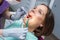 Examination oral cavity or treatment teeth, visiting dental office, blurred background