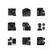 Examination types black glyph icons set on white space