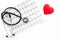 Examine the heart to prevent heart disease. Heart sign, cardiogram, stethoscope on white background top view copyspace