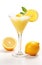 an example of a muddled lemon drink in martini glass, isolated