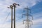 Examples of two overhead electricity pylons. UK