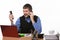 Exasperated boss on the phone gives orders