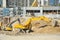 Excavating machine on construction site