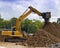 Excavating Machine screening soil