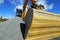 Excavator against blue sky