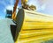 Excavator against blue sky. Motion blur effect