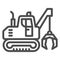 Excavator with claws line icon, heavy equipment concept, excavator providing movement sign on white background