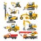 Excavator for construction vector digger or bulldozer excavating with shovel and excavation machinery industry