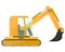 Excavator. Design of a cool large new construction equipment in yellow. Steel reliable mashira for land robot.