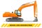 Excavator. Detailed illustration of heavy mining machine and construction equipment. Vector illustration.