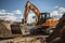 Excavator digging ground for a construction project. Generative AI