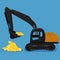 Excavator digging a heap of coins, vector illustration