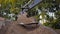 Excavator Digging Sand And Dust Working During Road Works, Close Up Shot of Bucket of a Earth Mover Digging Machine