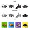 Excavator, dumper, processing plant, minerals and ore.Mining industry set collection icons in black, flat, monochrome