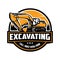 Excavator Earth Mover rental company emblem logo template vector isolated