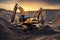 excavator earthmoving at coal open pit on sunset. ai generative