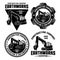 Excavator and earthworks set of vector emblems