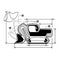 Excavator front shovel bucket icon with dimensions