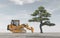 Excavator in front of a tree.