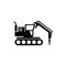 Excavator with Hammer, Drill Machine Flat Vector Icon