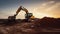 Excavator and Loader in Action as the Sun Sets on the Horizon. Generative AI