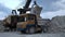 Excavator loads a truck rock in the quarry