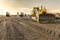 Excavator performing earthworks work in the expansion works of the Madrid-Segovia-Valladolid highway