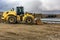 Excavator performing earthworks work in the expansion works of the Madrid-Segovia-Valladolid highway