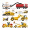 Excavator for road construction vector digger or bulldozer excavating with shovel and excavation machinery illustration