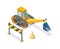 Excavator, Road Plastic Cone and Wooden Stand
