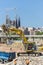 Excavator and the Sagrada Familia