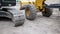 Excavator tractor caterpillar and grader wheel. Russia, Stavropol, 10.06.20