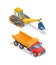 Excavator and Truck with Empty Loading Container