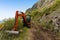 Excavator on the turist`s road based in Konavle region near Dubrovnik.