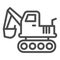 Excavator vehicle line icon. Crane forklift loader and digger truck symbol, outline style pictogram on white background