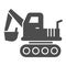 Excavator vehicle solid icon. Crane forklift loader and digger truck symbol, glyph style pictogram on white background