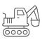 Excavator vehicle thin line icon. Crane forklift loader and digger truck symbol, outline style pictogram on white