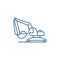 Excavator works line icon concept. Excavator works flat  vector symbol, sign, outline illustration.