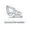 Excavator works line icon, vector. Excavator works outline sign, concept symbol, flat illustration