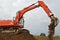 The excavator works at soil movement