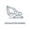 Excavator works vector line icon, linear concept, outline sign, symbol