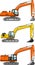 Excavators. Heavy construction machines. Vector