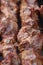 Excellent fresh juicy pieces of meat shish kebab fry on charcoal grill.